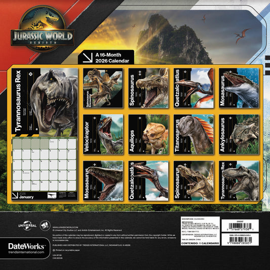 Jurassic World: Rebirth 2026 Wall Calendar