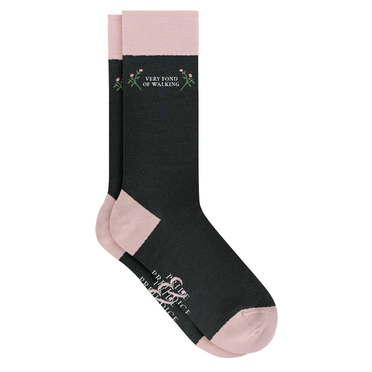 Pride & Prejudice "Very Fond of Walking" Socks Black/Pink