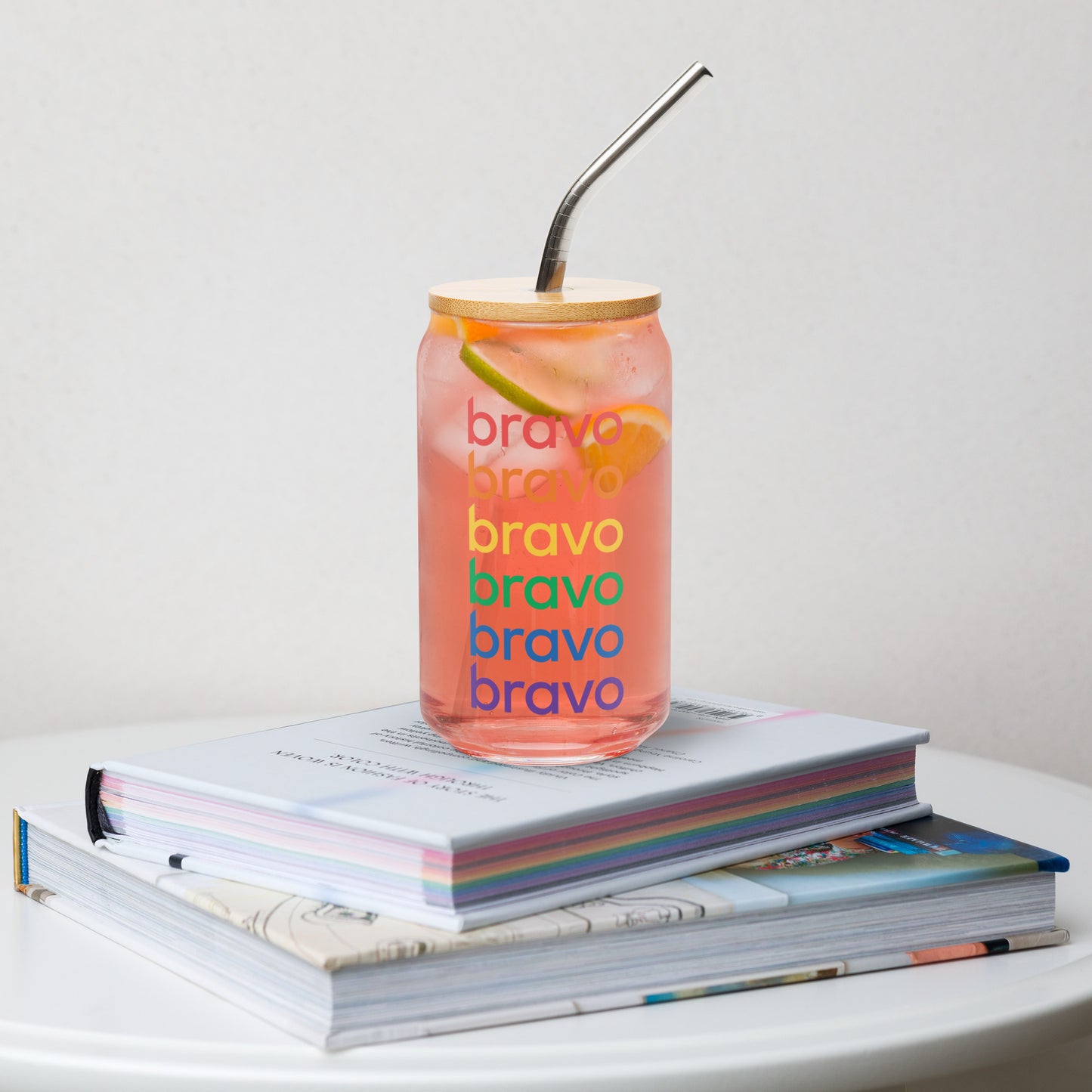 Bravo Pride Can Shaped Glass Logo