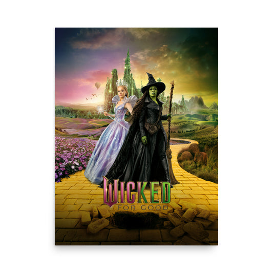 Wicked: For Good Key Art Poster Elphaba & Glinda Yellow Brick Road