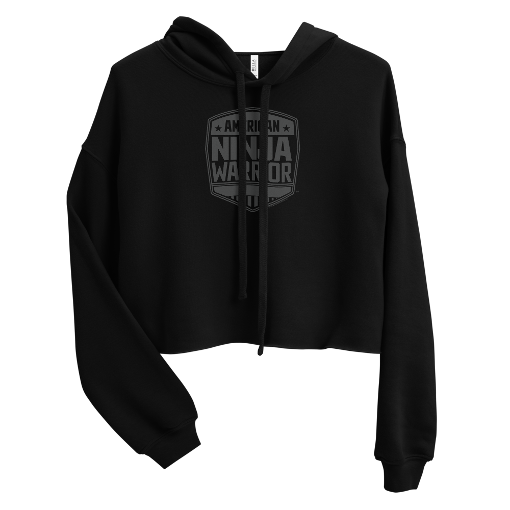 American Ninja Warrior Grey Logo Women's Fleece Crop Hooded Sweatshirt