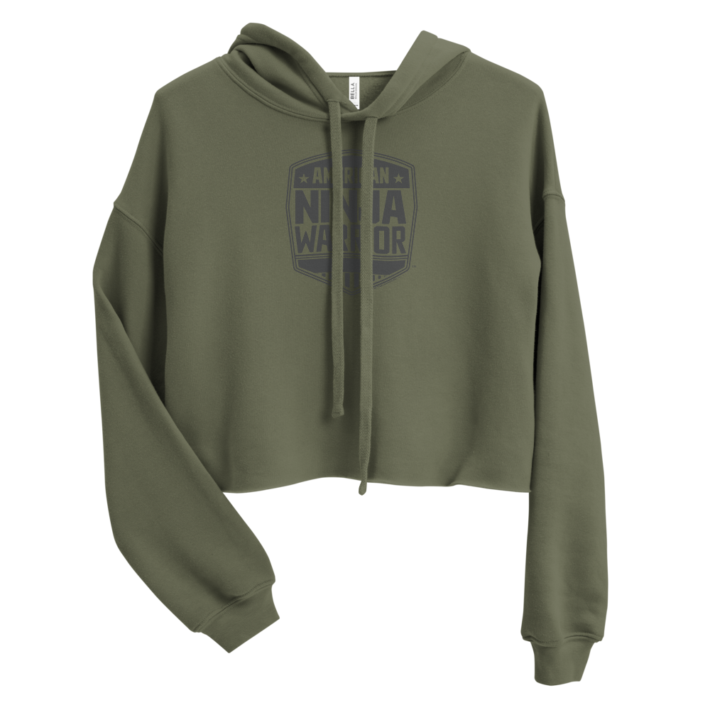 American Ninja Warrior Grey Logo Women's Fleece Crop Hooded Sweatshirt
