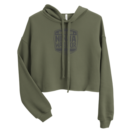 American Ninja Warrior Grey Logo Women's Fleece Crop Hooded Sweatshirt
