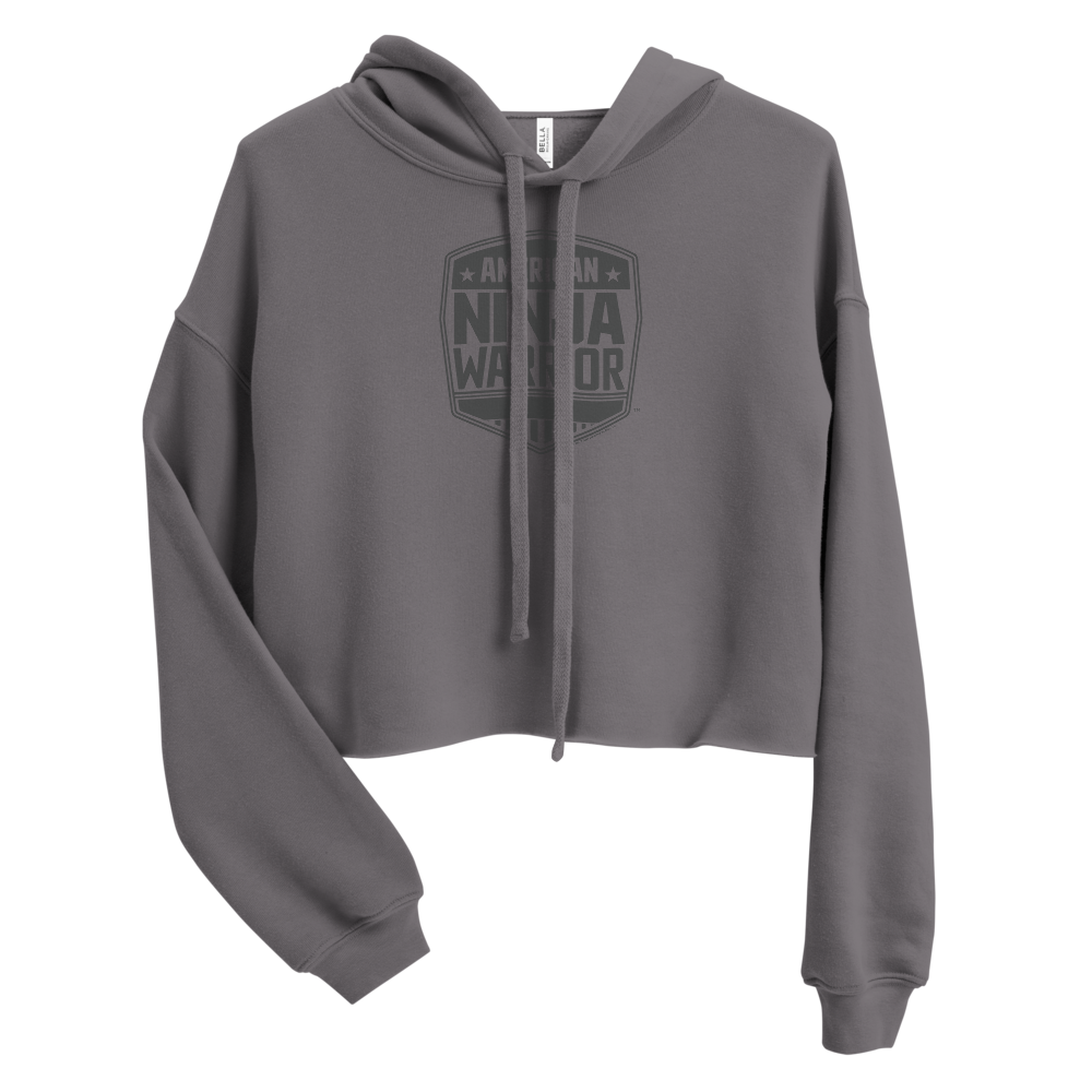 American Ninja Warrior Grey Logo Women's Fleece Crop Hooded Sweatshirt