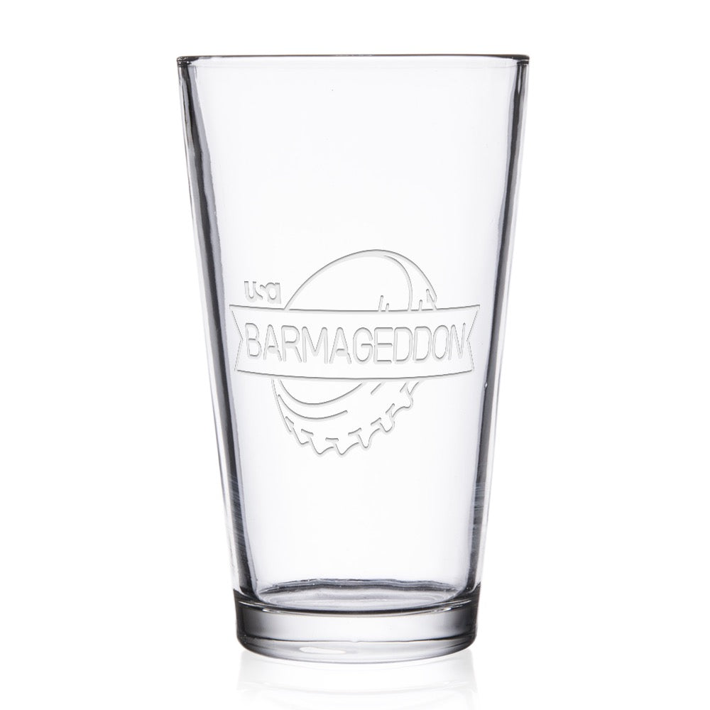 Barmageddon Logo Laser Engraved Pint Glass