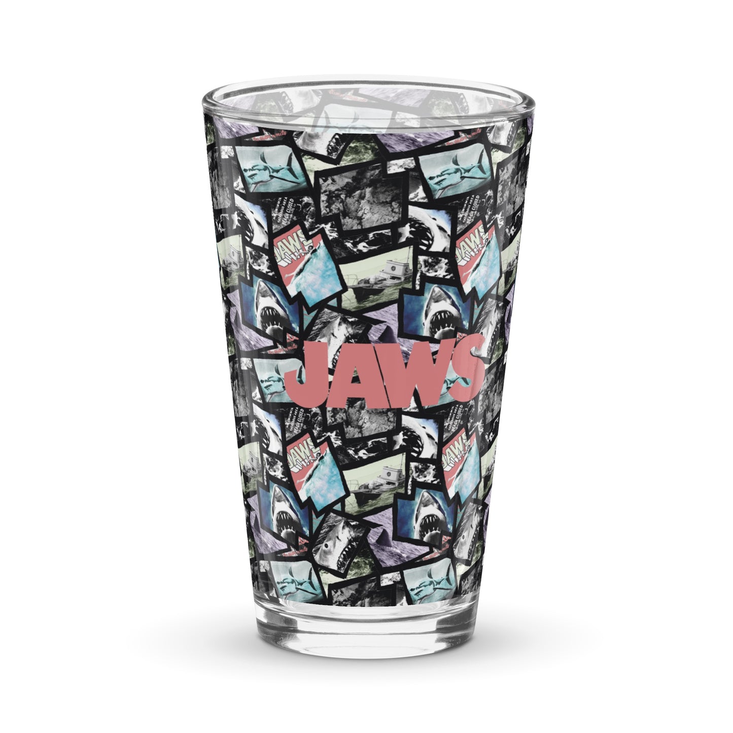 Jaws Collage Pattern Wrapped Pint Glass