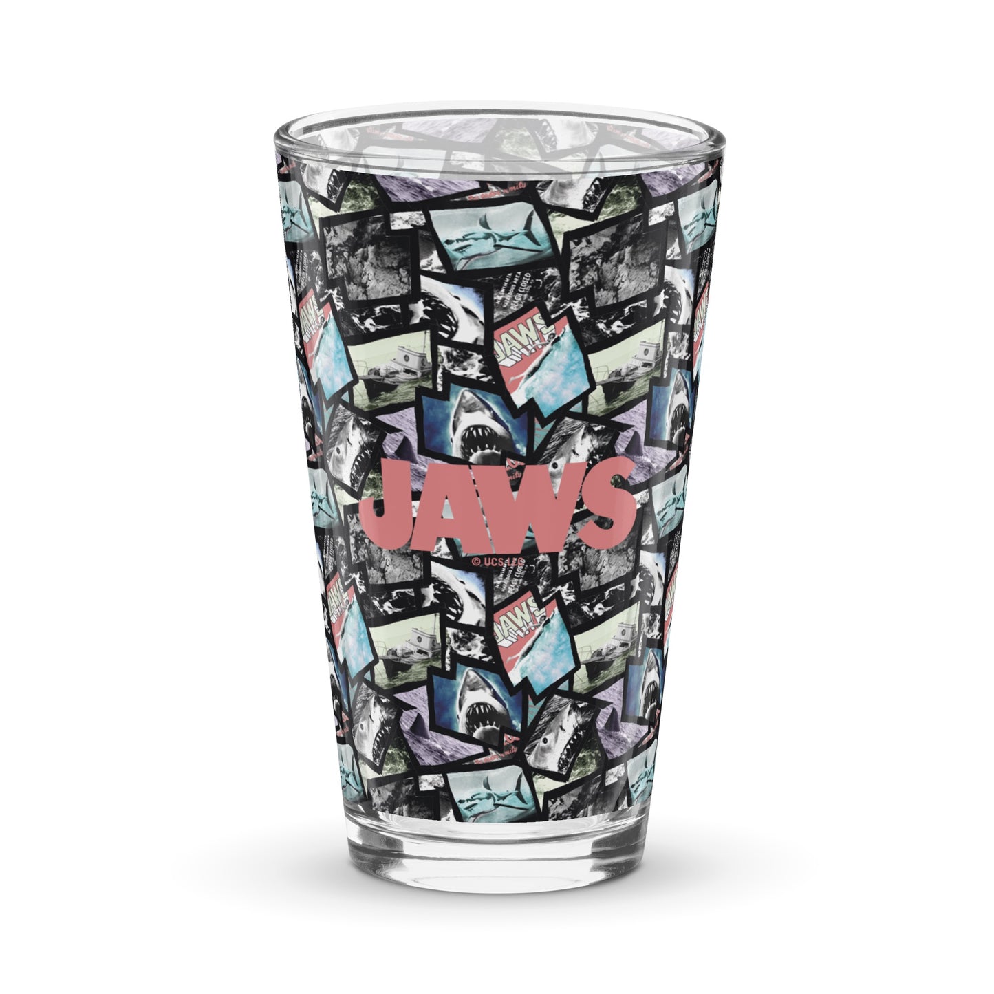 Jaws Collage Pattern Wrapped Pint Glass