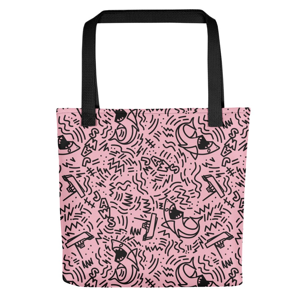 Jaws Pink Doodle Pattern Tote Bag