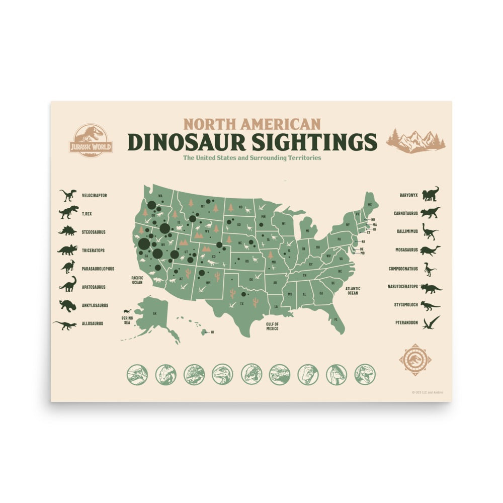 Jurassic Park National Parks Dinosaur Sightings Poster