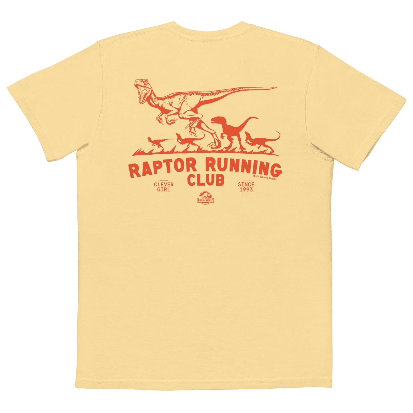 Jurassic World Raptor Running Club Comfort Colors Pocket T-Shirt