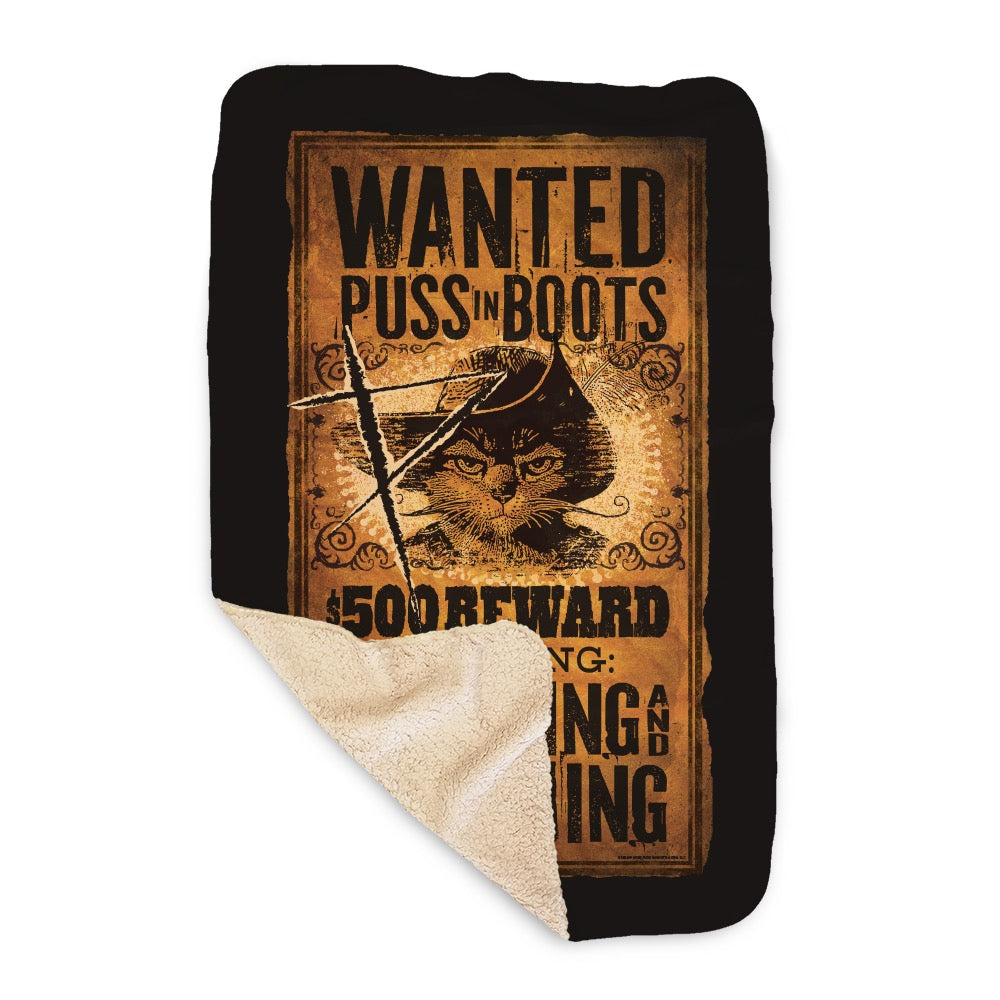 Puss In Boots Wanted Sign Sherpa Blanket