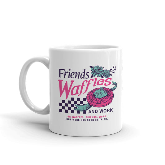 Parks and Recreation Friends, Waffles, and Work Mug