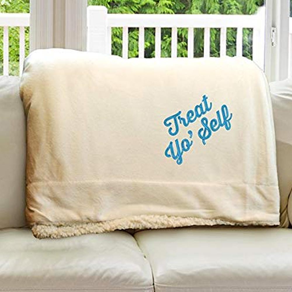 Parks and Recreation Treat Yo' Self Embroidered Sherpa Throw Blanket - 50 x 60