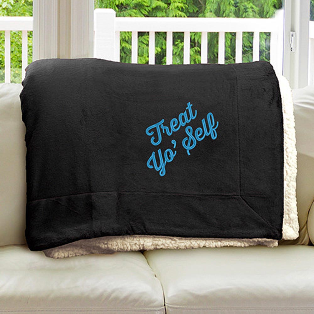 Parks and Recreation Treat Yo' Self Embroidered Sherpa Throw Blanket  - 50 x 60