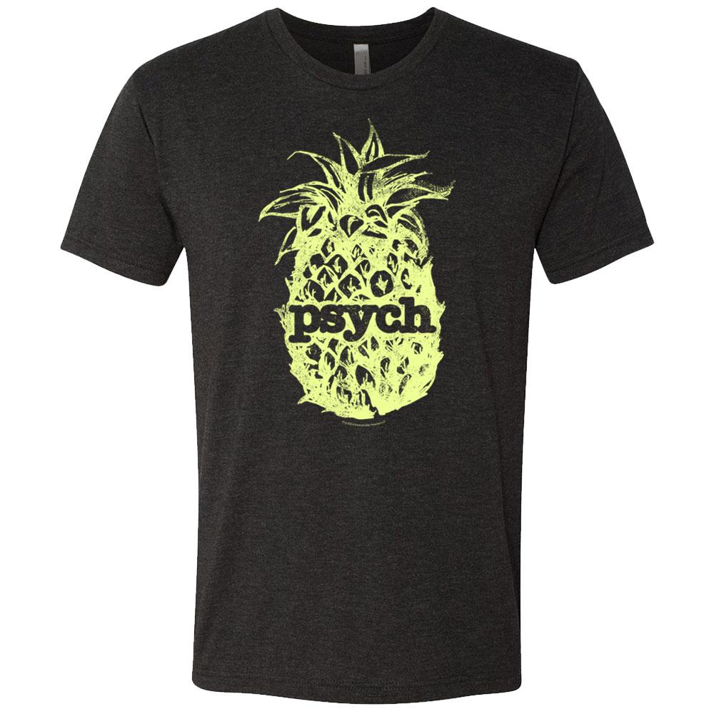 NBC Peacock Shop Psych Vintage Yellow Pineapple Men s Tri Blend Short Sleeve T Shirt Black XXL