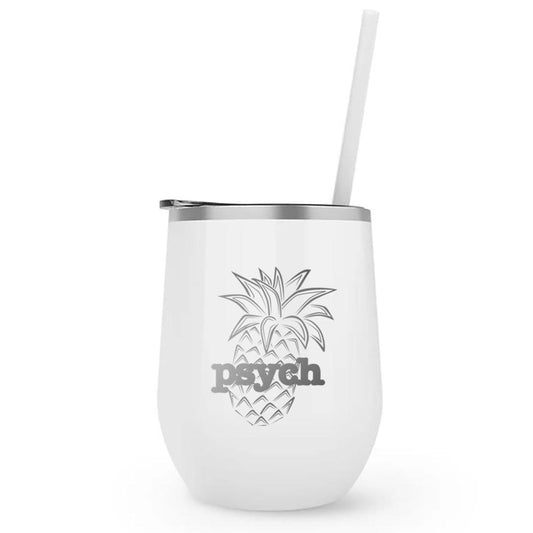 Psych Pineapple Laser Engraved Wine Tumbler with Straw