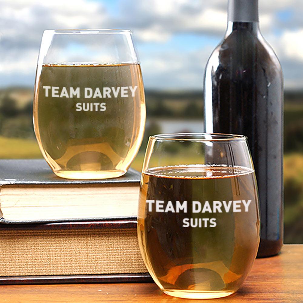 Suits Classic Team Darvey Stemless Wine Glass