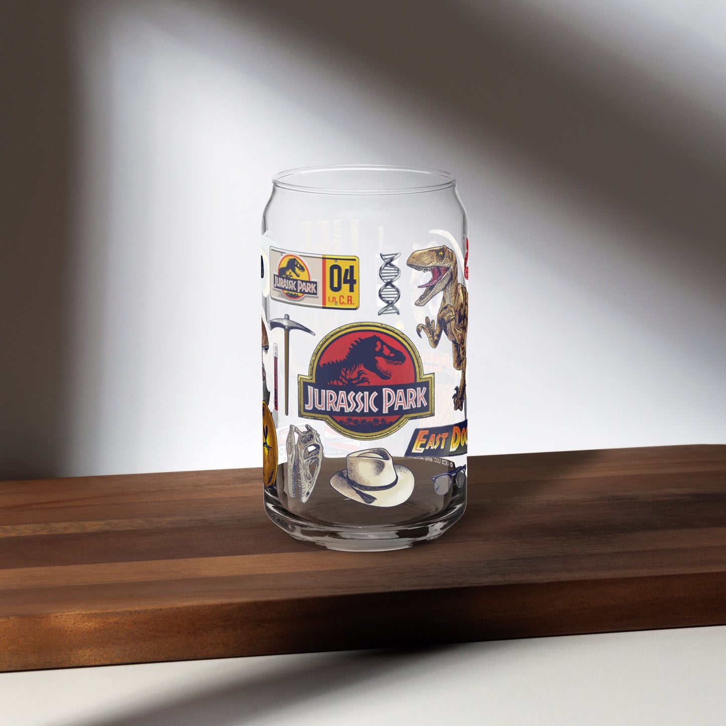 Jurassic Park Icon Collage Can Glass