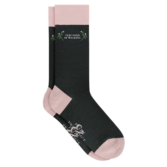 Pride & Prejudice "Very Fond of Walking"  Socks Black/Pink