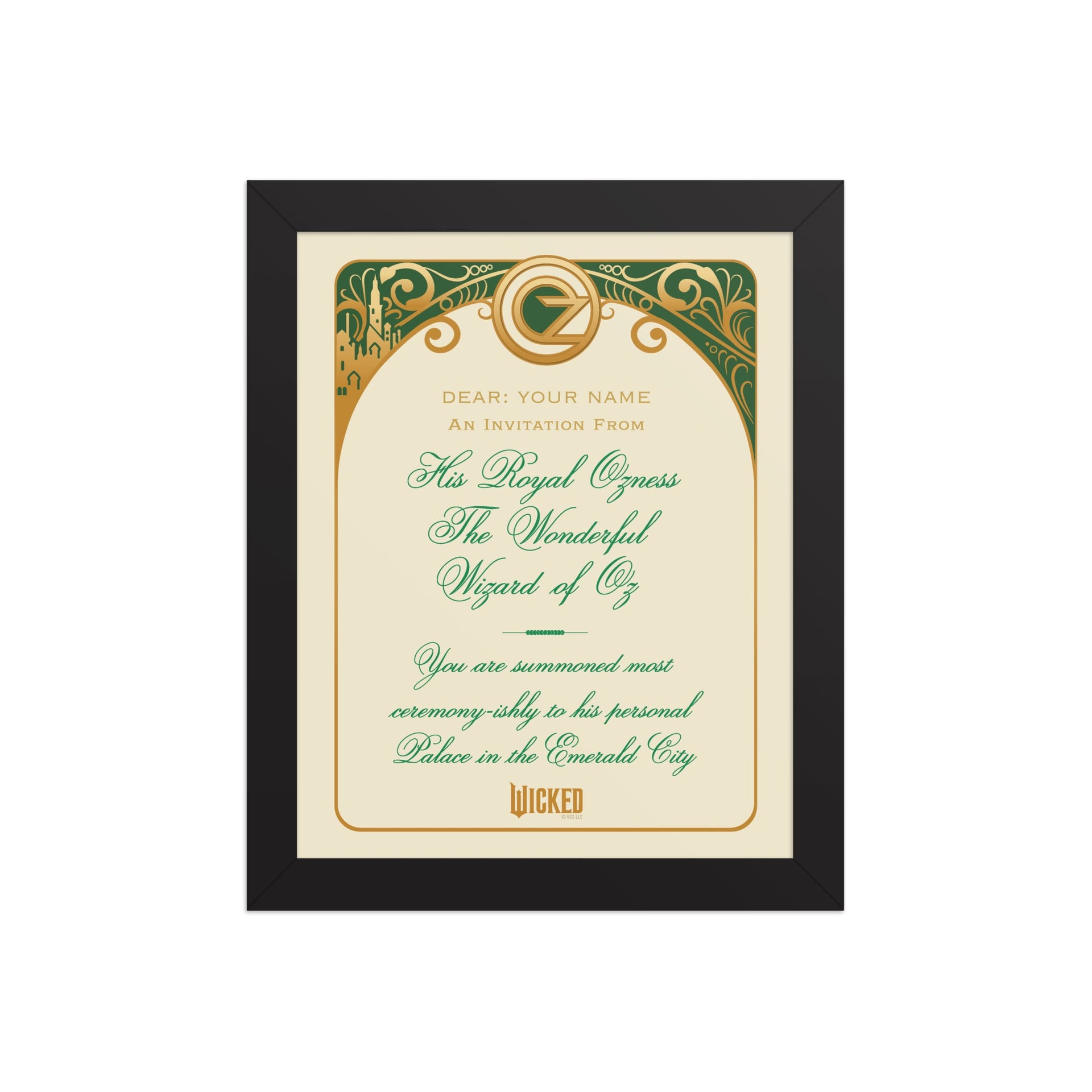 Wicked Personalized Emerald City Summons Framed Poster  Black