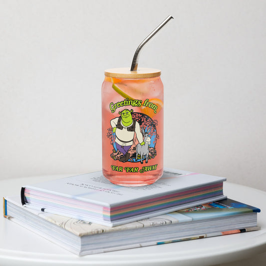 Shrek Greetings From Far Far Away Can Glass with Lid