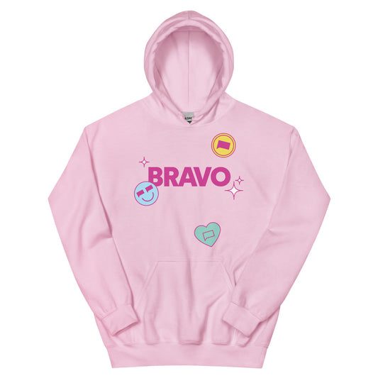 BravoCon 25 Bravo Logo & Icons Hoodie  Light Pink
