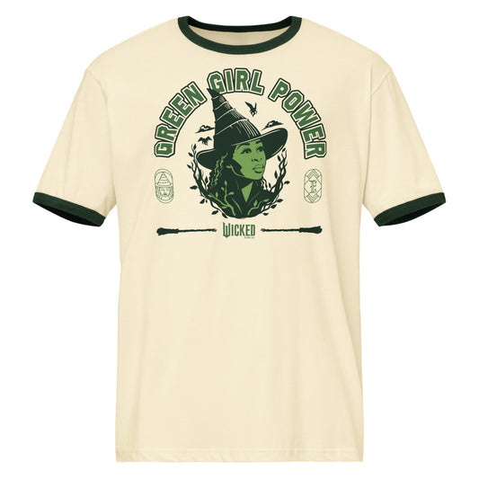 Wicked Ringer T-Shirt Green Girl Power Natural / Forest Green
