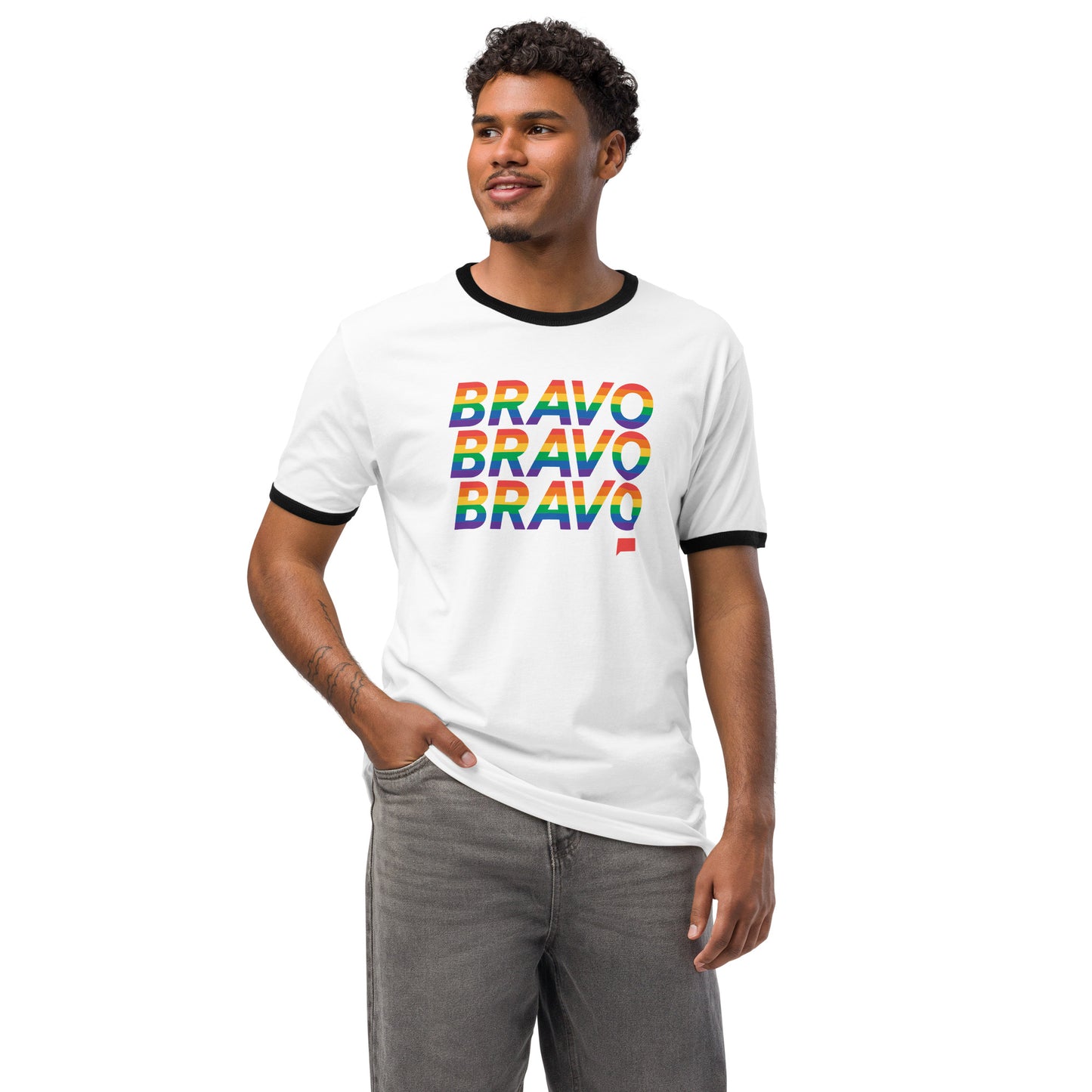Bravo Pride Ringer T-Shirt Striped Logo