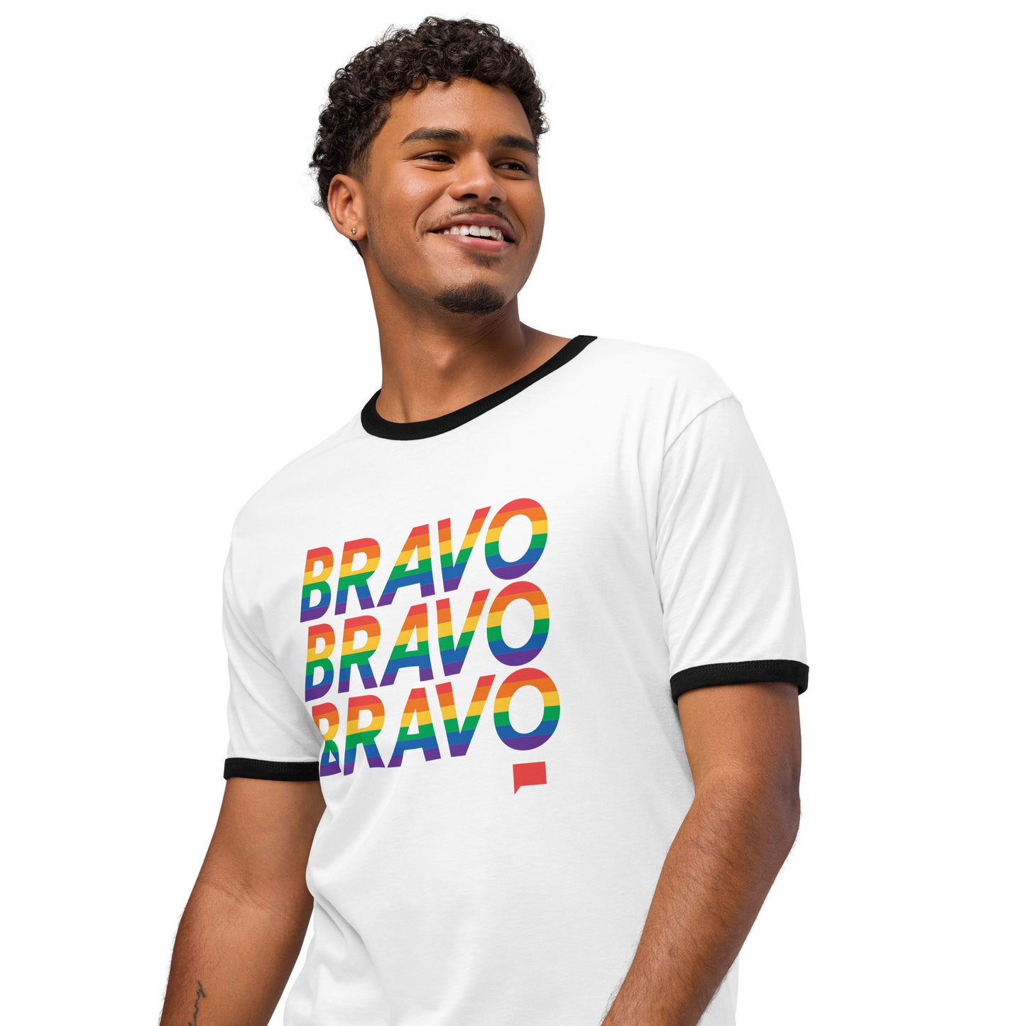 Bravo Pride Ringer T-Shirt Striped Logo