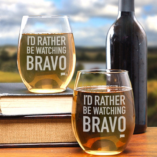 Bravo Gear Rather Be Watching Bravo Laser Engraved Stemless Wine Glass - Set of 2