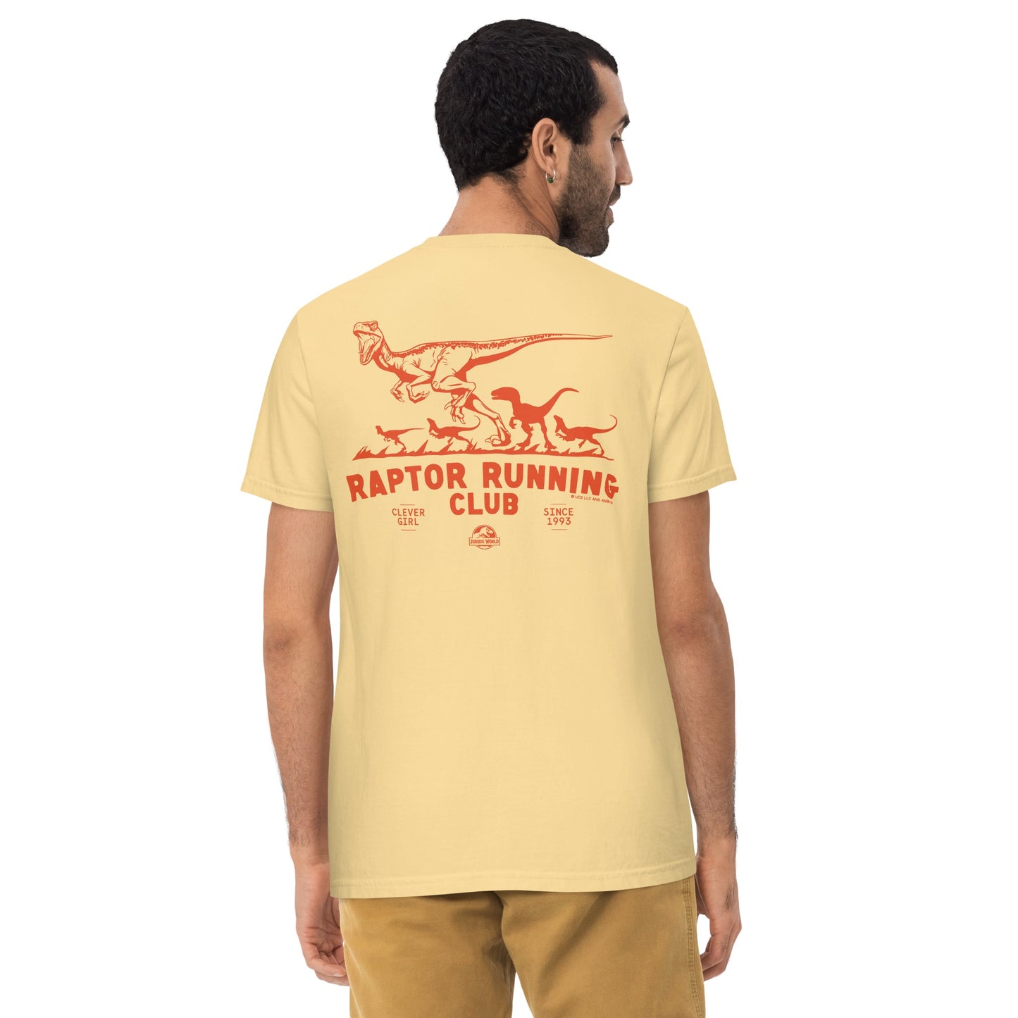 Jurassic World Raptor Running Club Comfort Colors Pocket T-Shirt