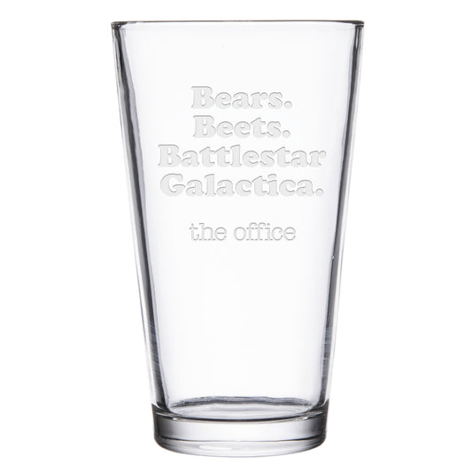 The Office Bears. Beets. BG. Laser Engraved Pint Glass
