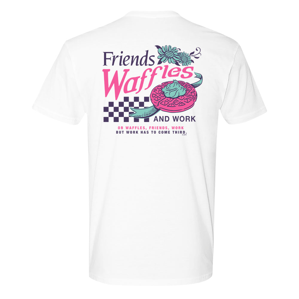 Parks and Recreation Friends, Waffles, and Work Adult T-Shirt