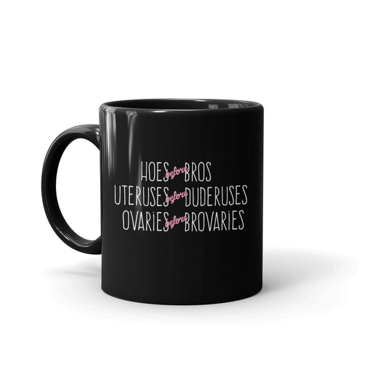 Parks and Recreation Hoes Before Bros Black Mug