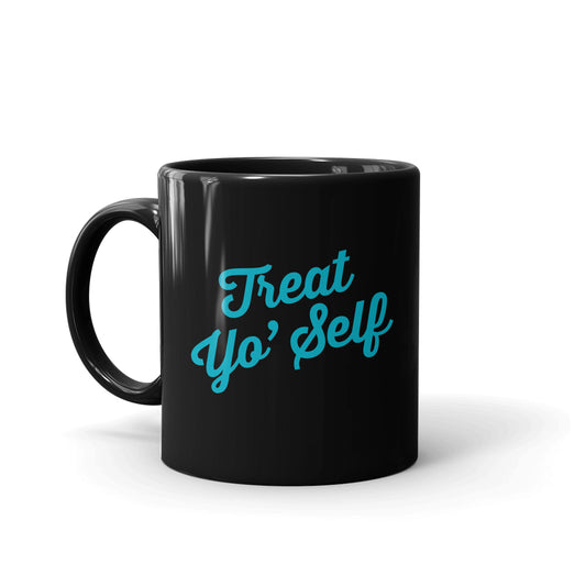 Parks and Recreation Treat Yo Self Black Mug