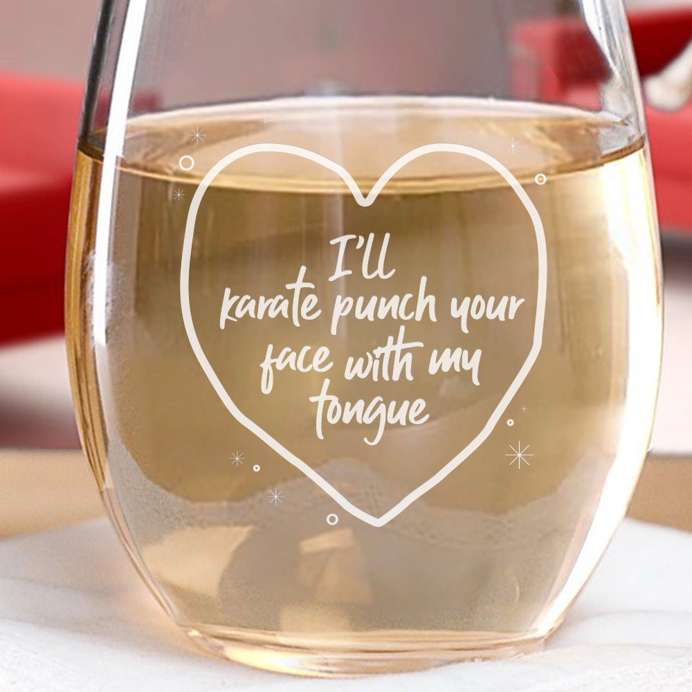 Parks and Recreation Karate Punch Laser Engraved Stemless Wine Glass