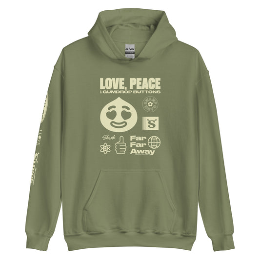 Shrek Love, Peace & Gumdrop Buttons Hoodie
