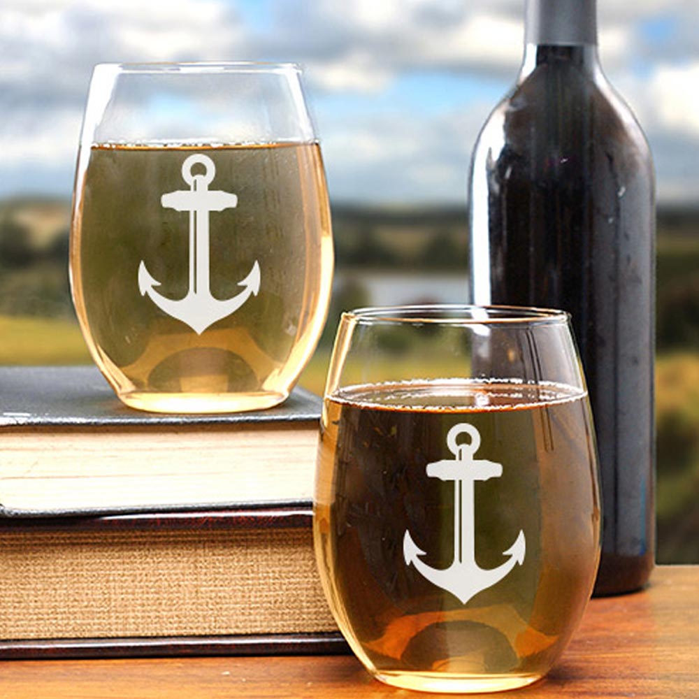 Below Deck Anchor Stemless Wine Glasses - Set of 2