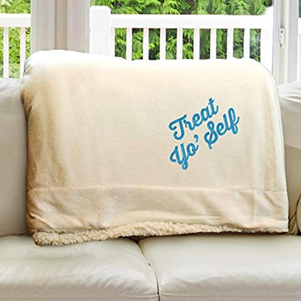 Parks and Recreation Treat Yo' Self Embroidered Sherpa Throw Blanket  - 50 x 60