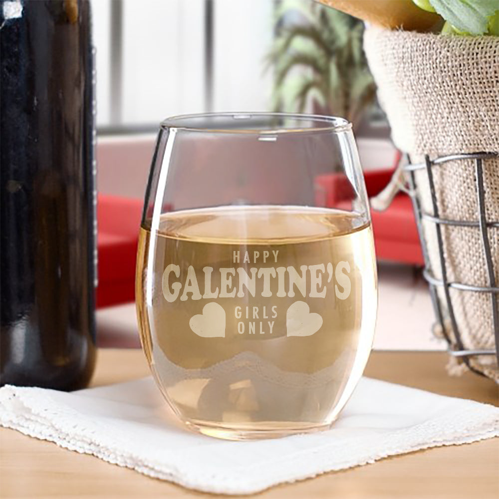Parks and Recreation Happy Galentine's Girls Only Stemless Wine Glass