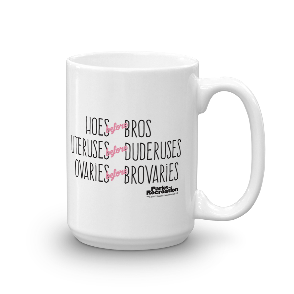 Parks and Recreation Hoes Before Bros White Mug