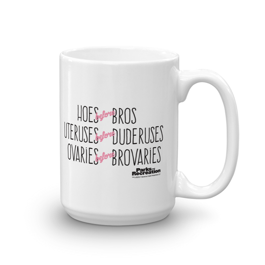 Parks and Recreation Hoes Before Bros White Mug