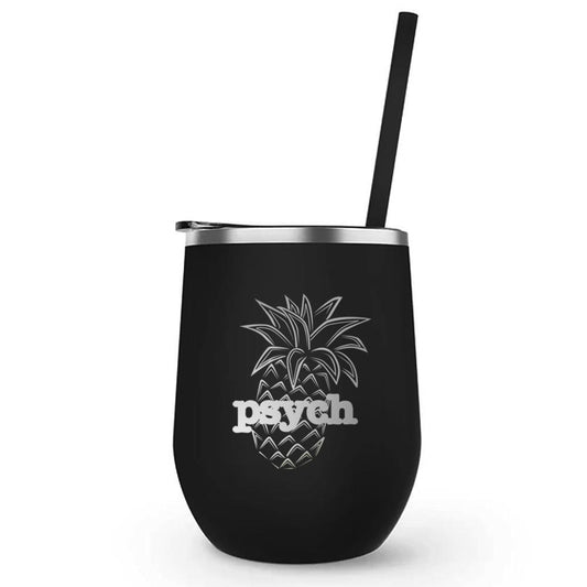 Psych Pineapple Laser Engraved Wine Tumbler with Straw