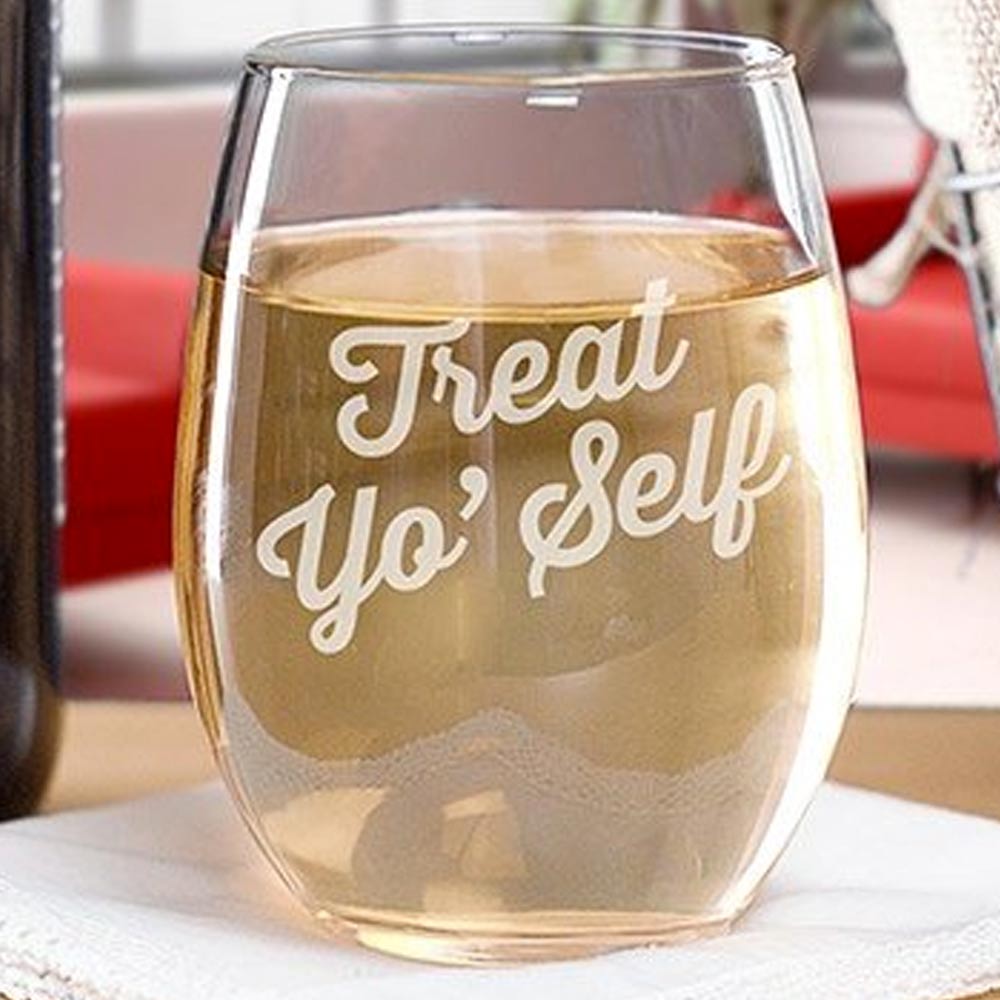 Parks and Recreation Treat Yo' Self Stemless Wine Glass