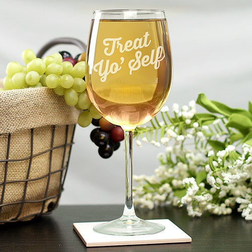Parks and Recreation Treat Yo' Self Engraved Wine Glass