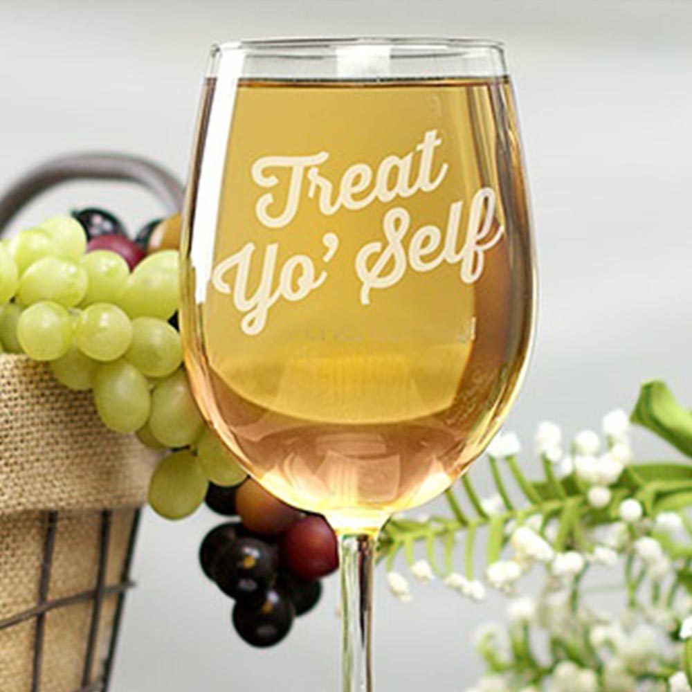 Parks and Recreation Treat Yo' Self Engraved Wine Glass