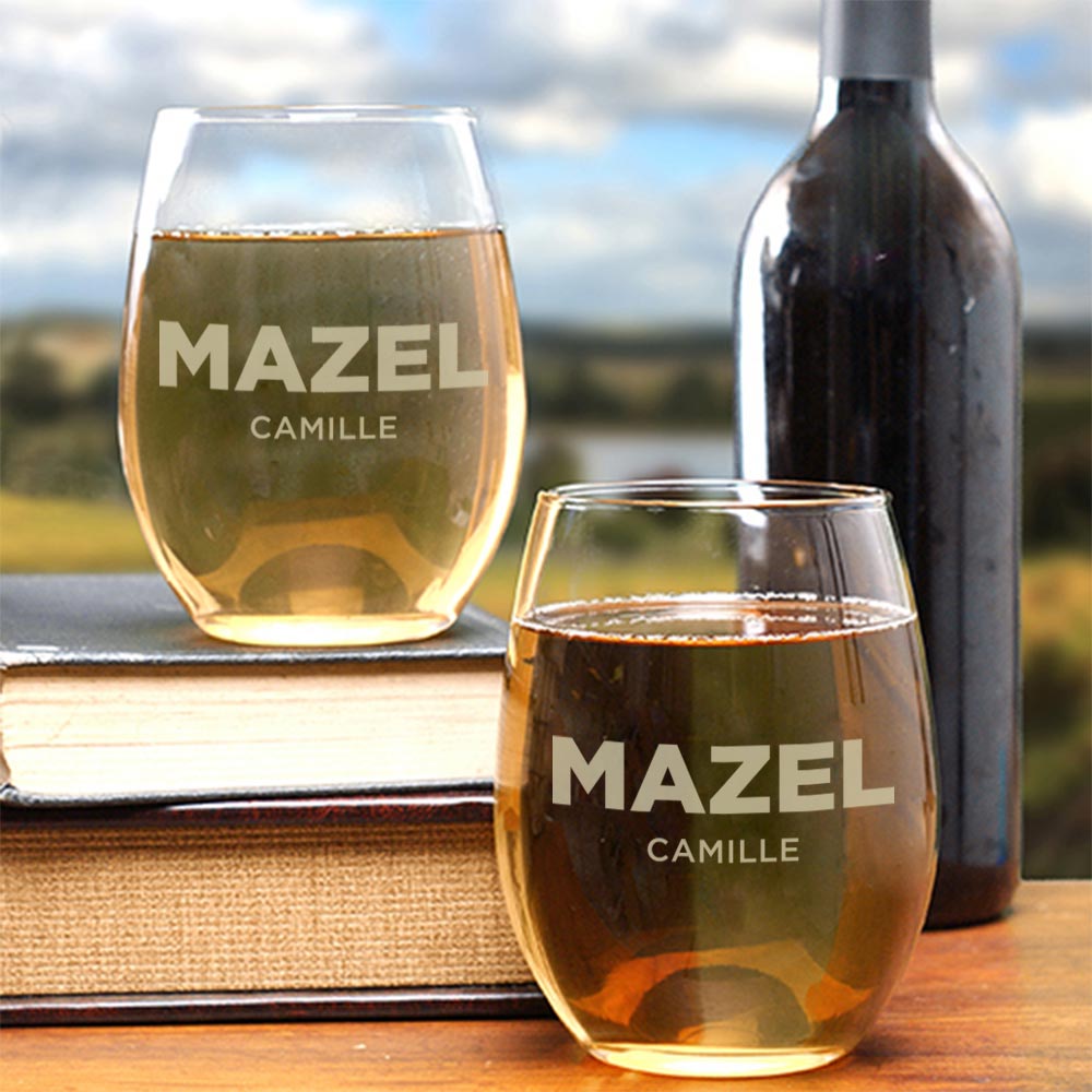 Watch What Happens Live Mazel Personalized Stemless Wine Glasses - Set of 2